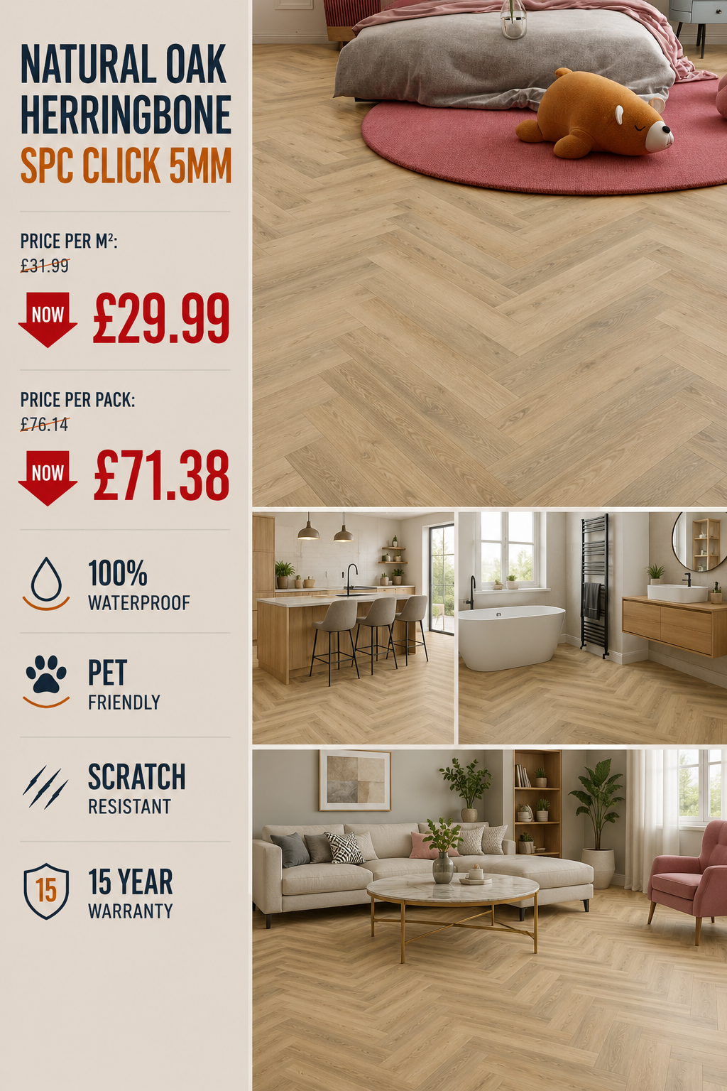 Natural Oak Herringbone SPC Click 5mm