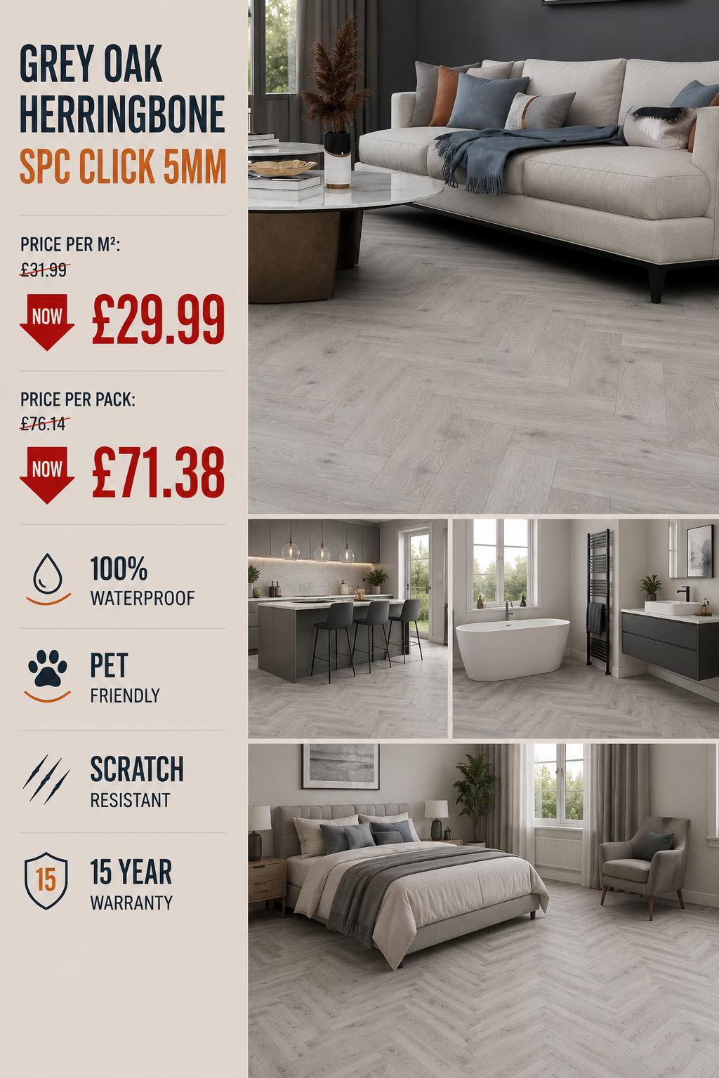 Grey Oak Herringbone SPC Click 5mm