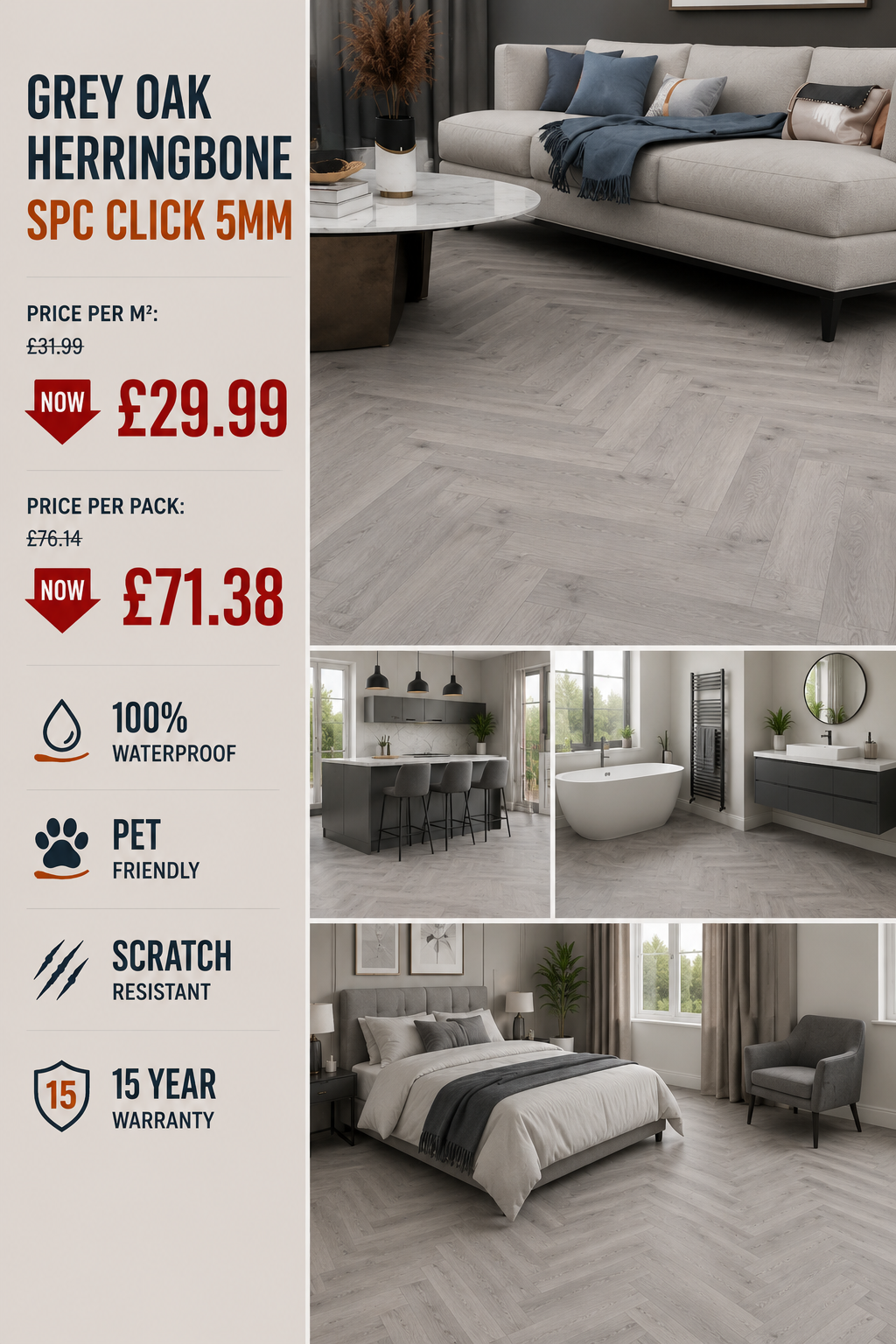 Grey Oak Herringbone SPC Click 5mm