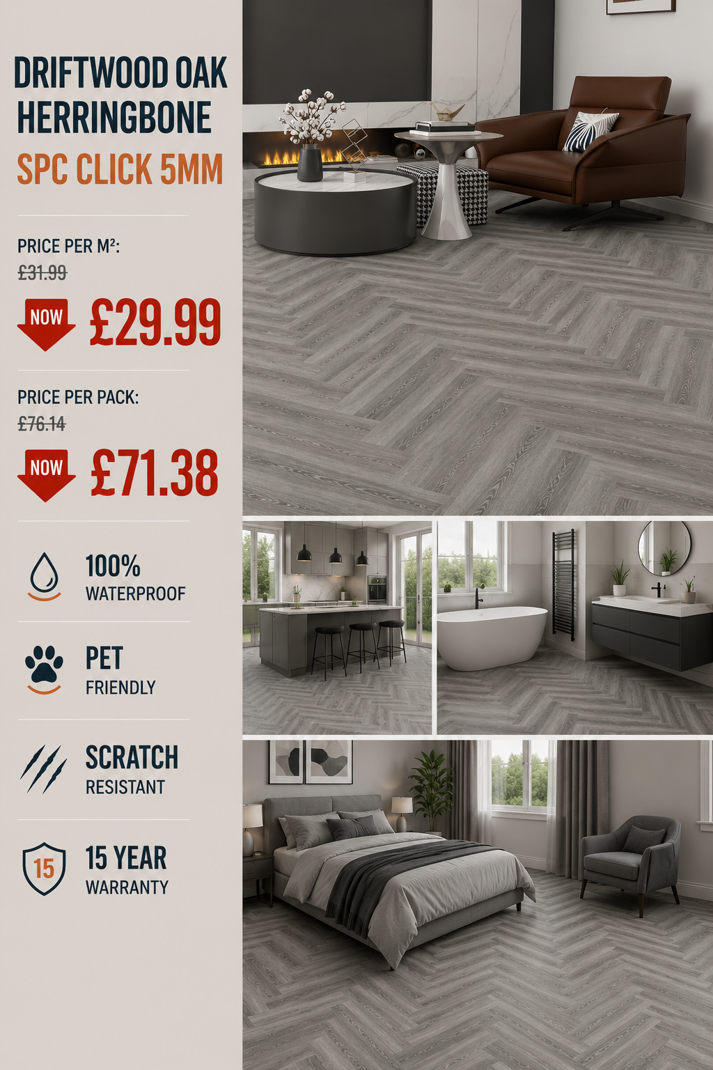 Driftwood Oak Herringbone SPC Click 5mm