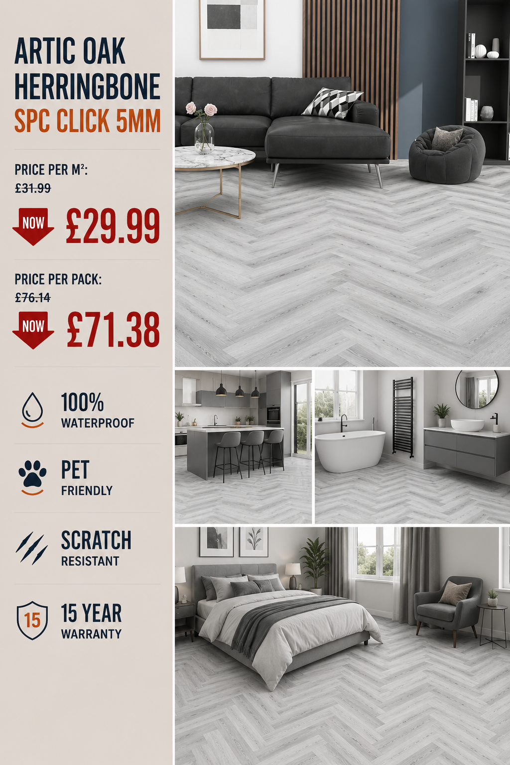 Artic Oak Herringbone SPC Click 5mm