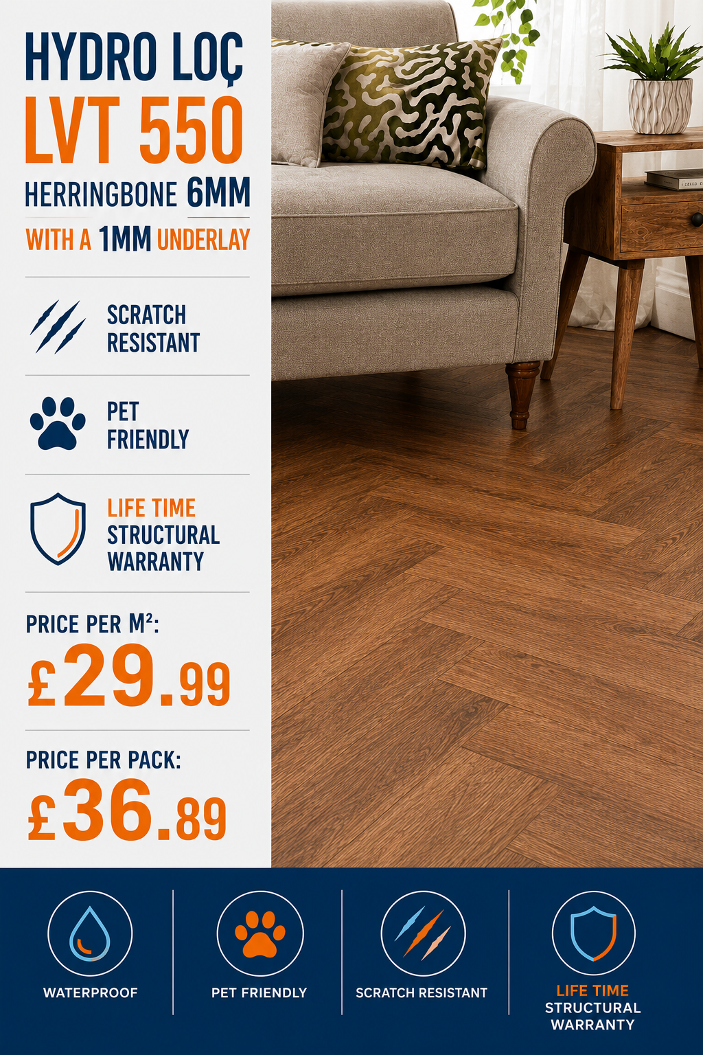 Hydro Loc 550 Herringbone 6mm with a 1mm underlay