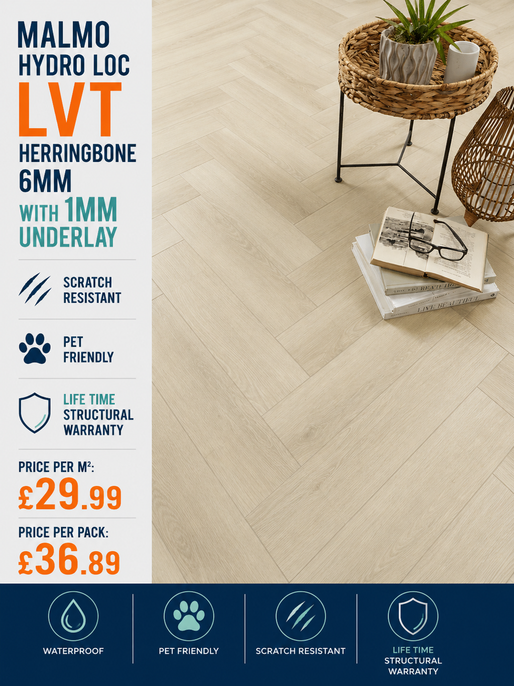Hydro Loc Malmo Herringbone 6mm With a 1mm Underlay