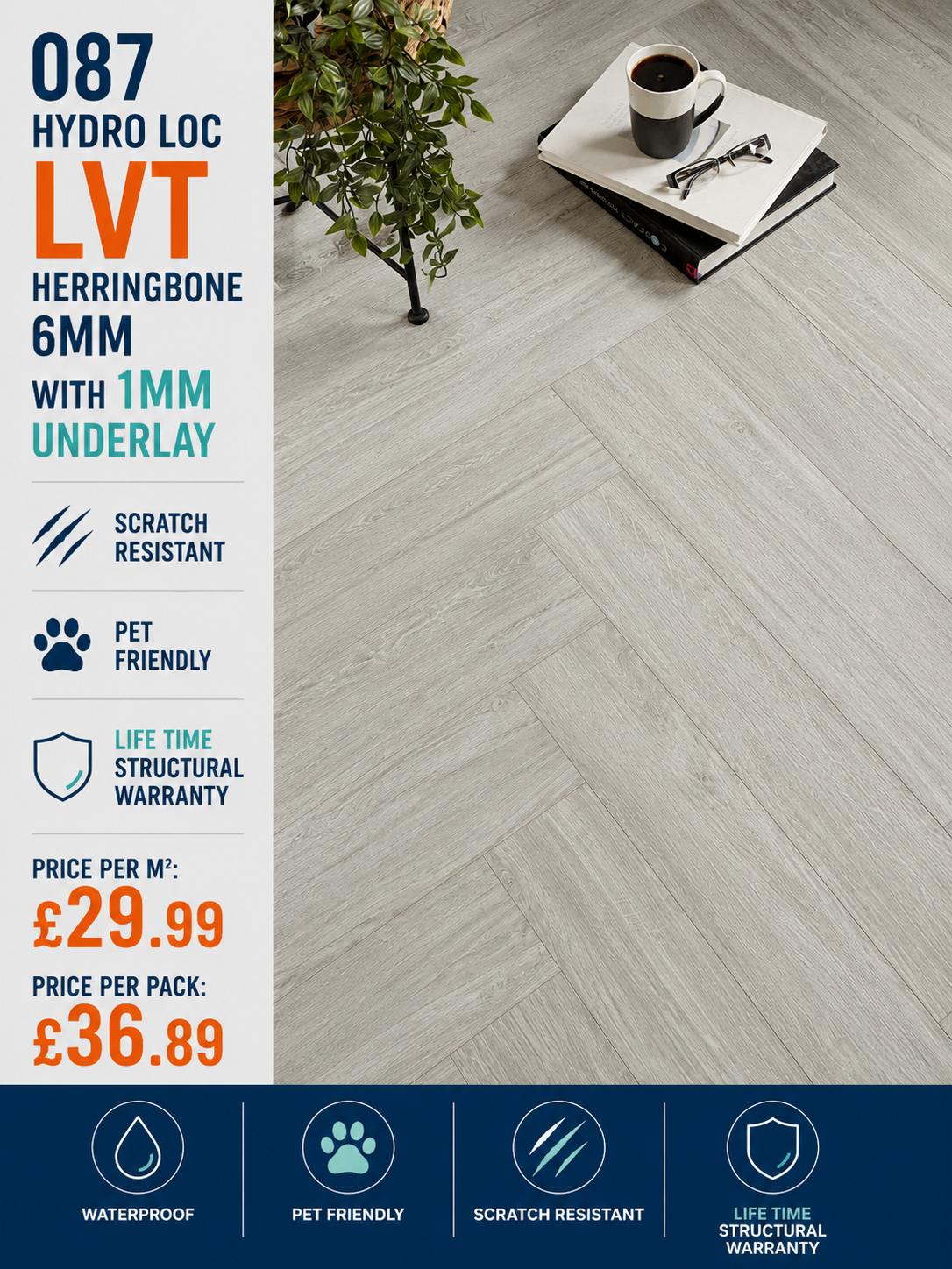 Hydro Loc 087 Herringbone 6mm With a 1mm Underlay