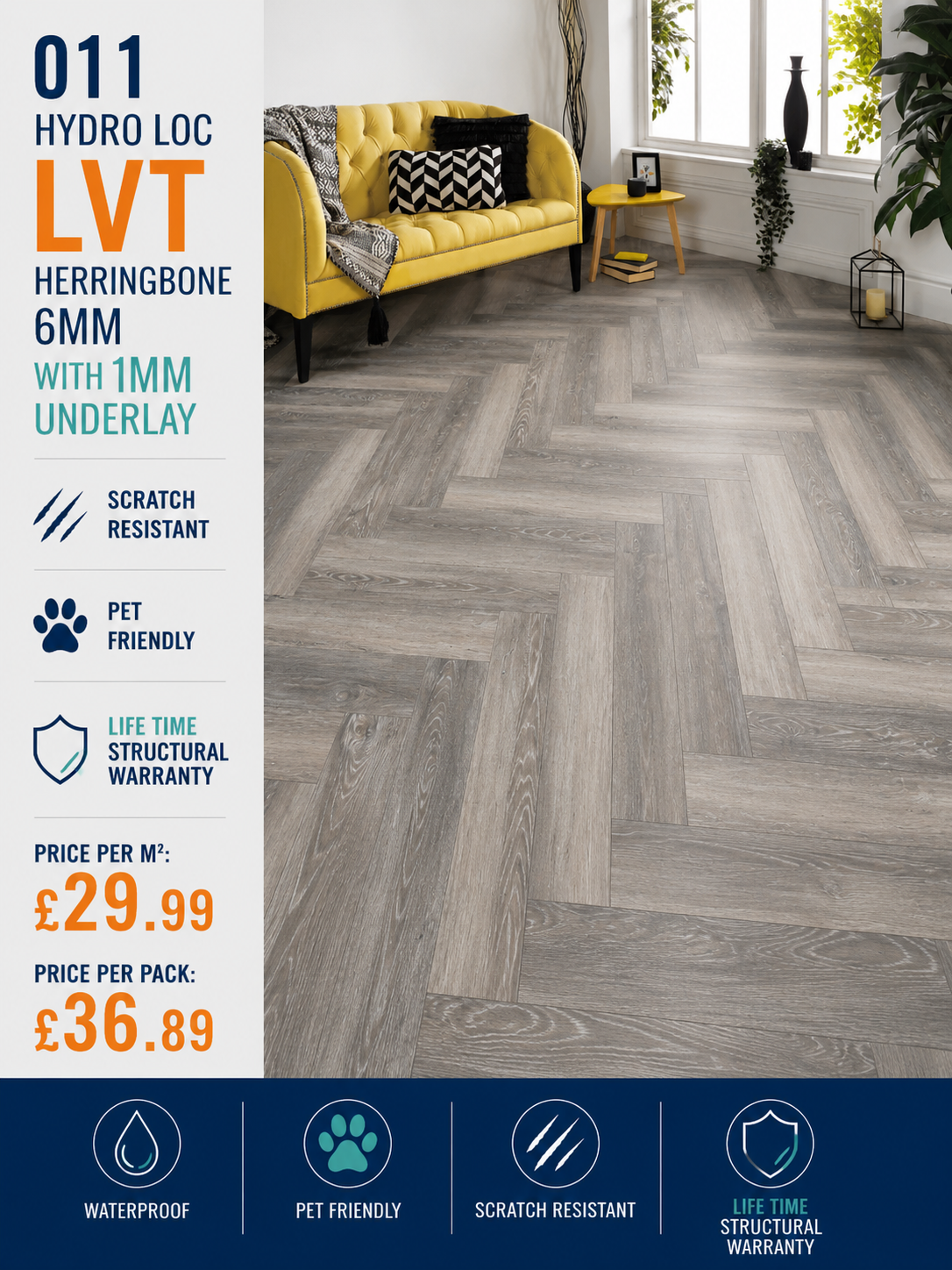 Hydro Loc 011 Herringbone 6mm with a 1mm Underlay