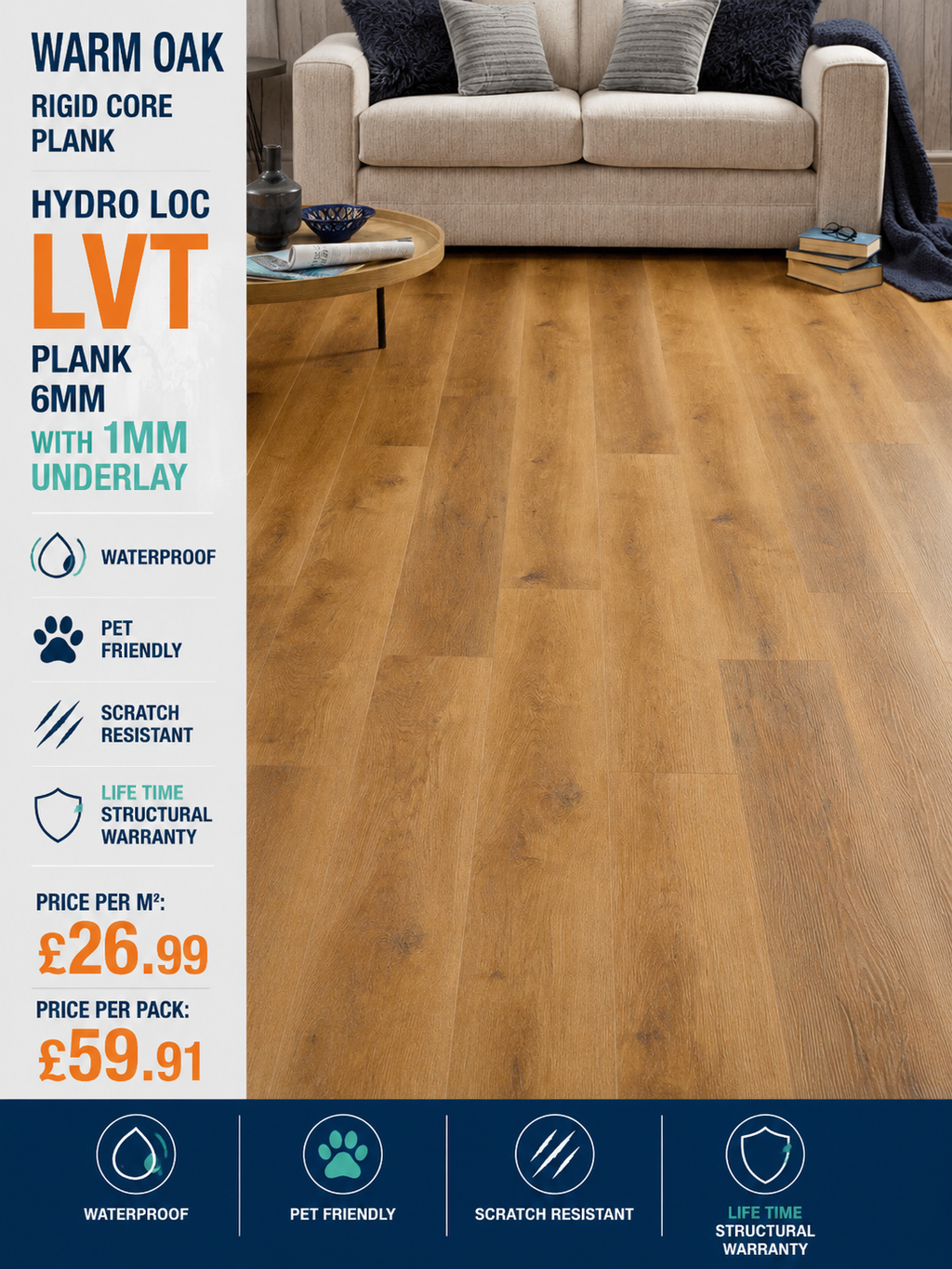 Hydro Loc Warm Oak Rigid Core Plank     ❌ Sold Out