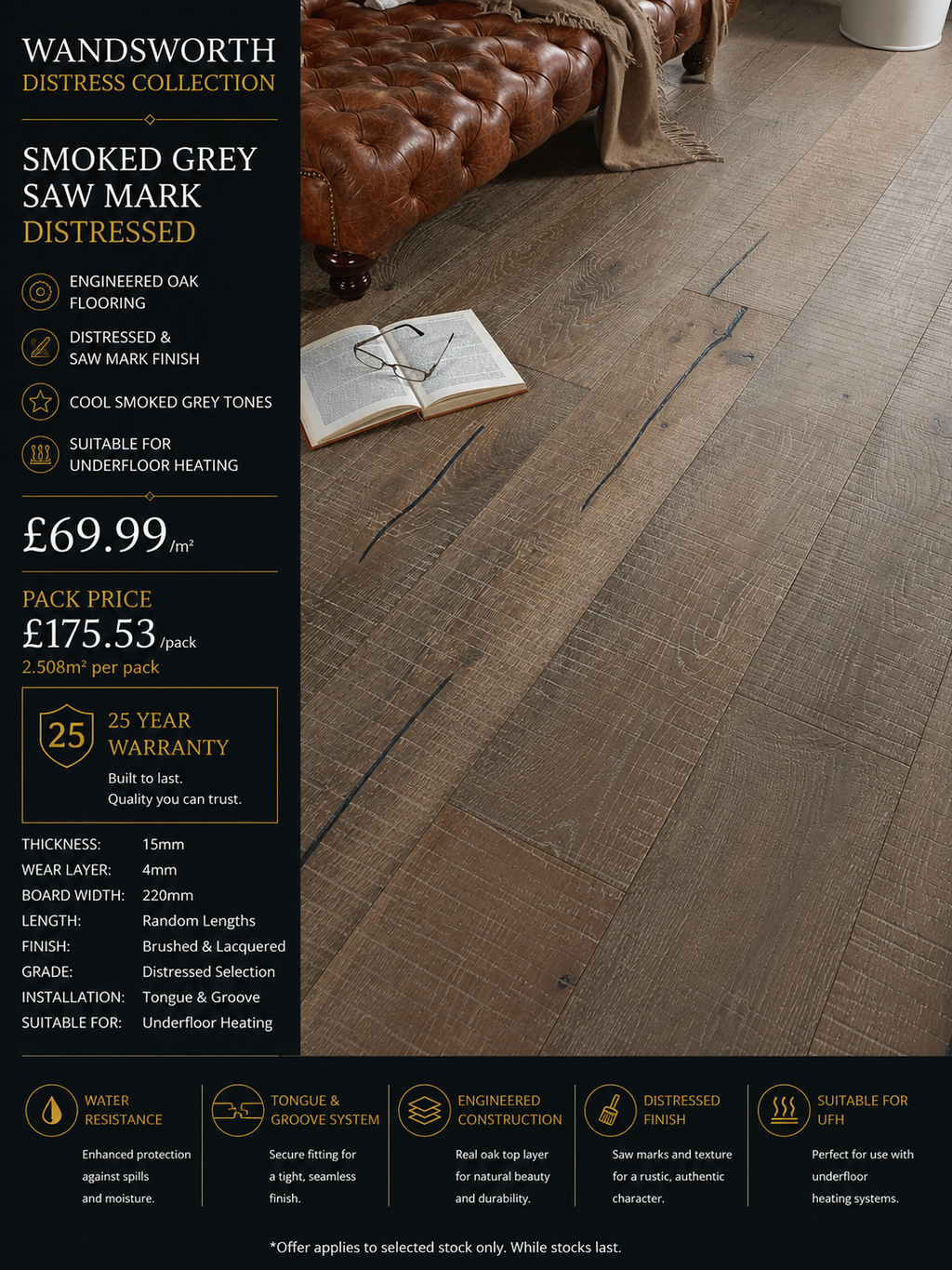 Wandsworth Smoked Grey Saw Marked Distressed