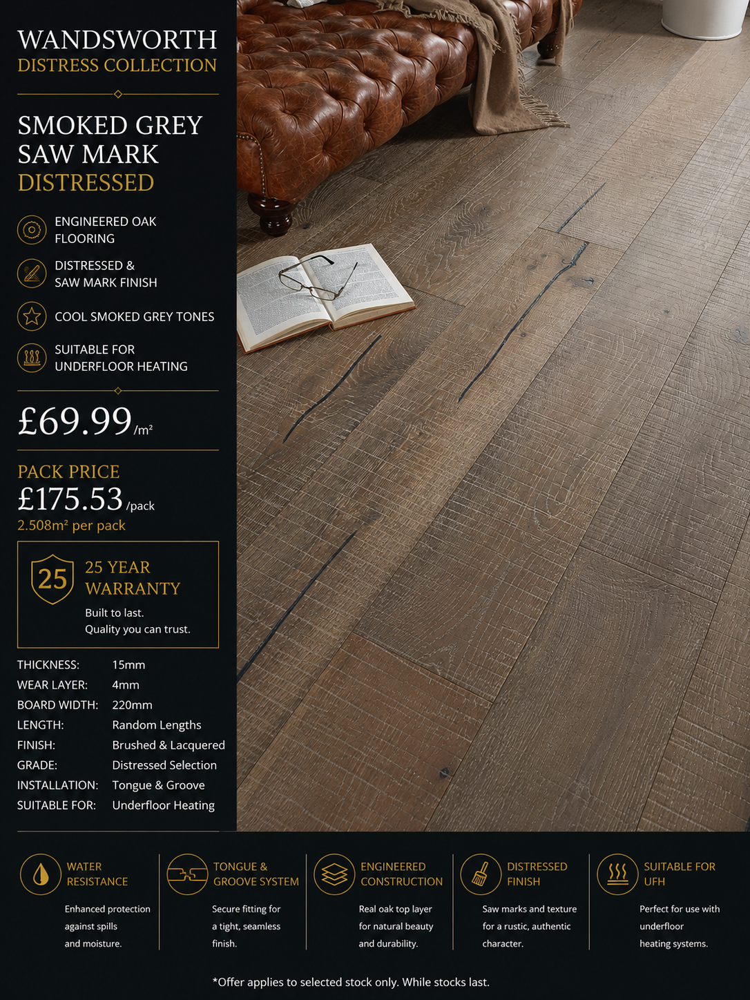 Wandsworth Smoked Grey Saw Marked Distressed