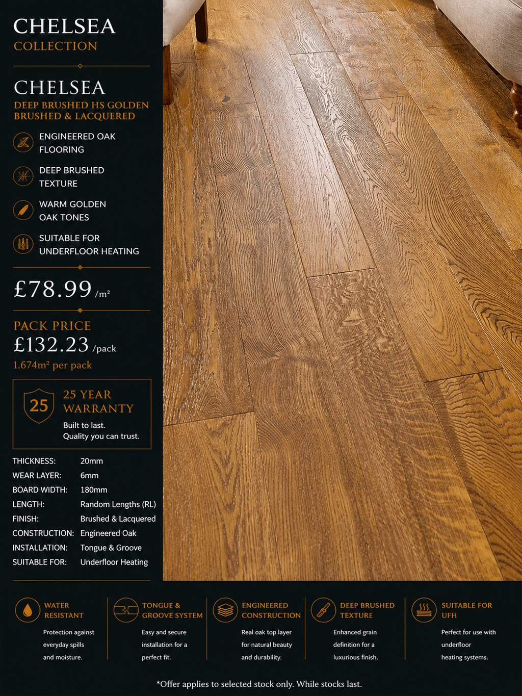 Chelsea Deep Brushed HS Golden Brushed & Lacquered