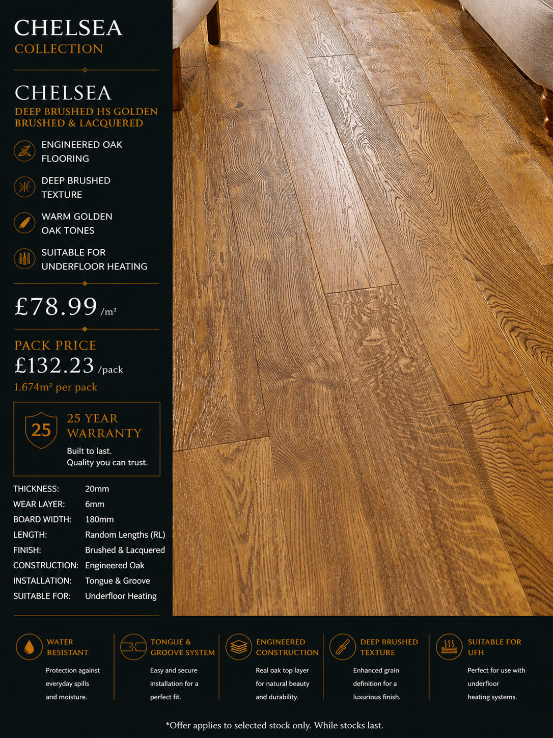 Chelsea Deep Brushed HS Golden Brushed & Lacquered