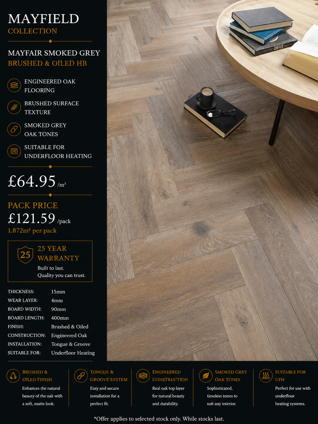 Mayfair Smoked Grey Brushed & Oiled HB