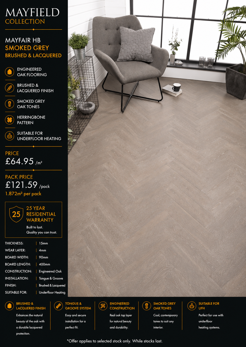 Mayfair HB Smoked Grey Brushed & Lacquered